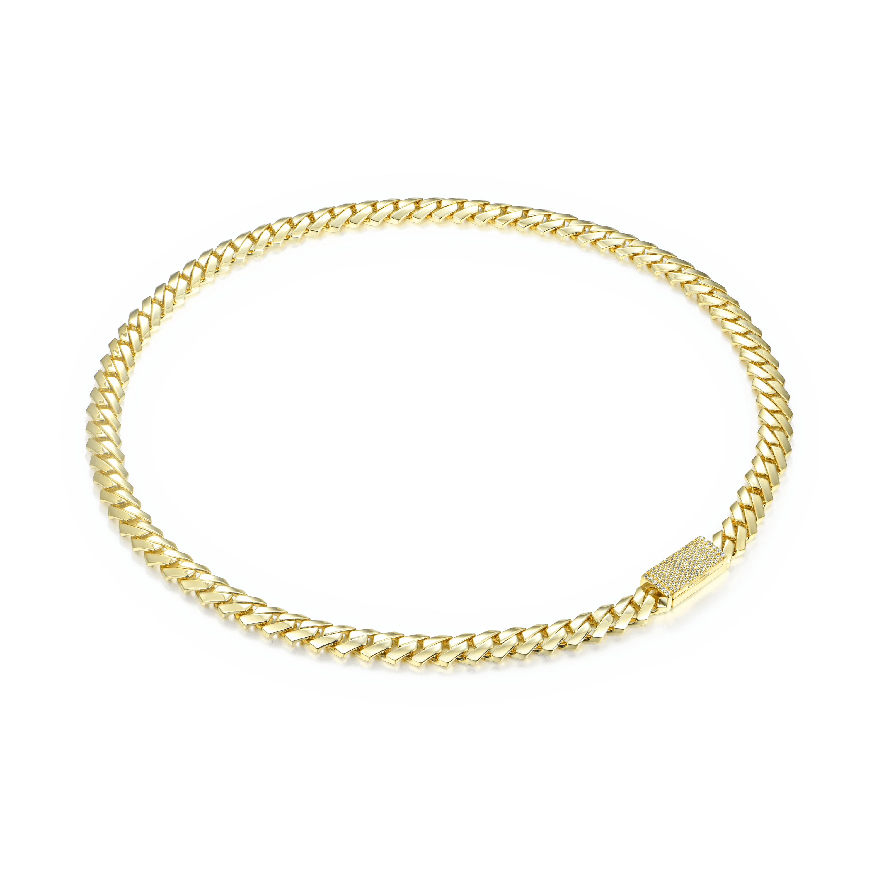 Plain Gold Moissanite Prong Cuban Link Chain