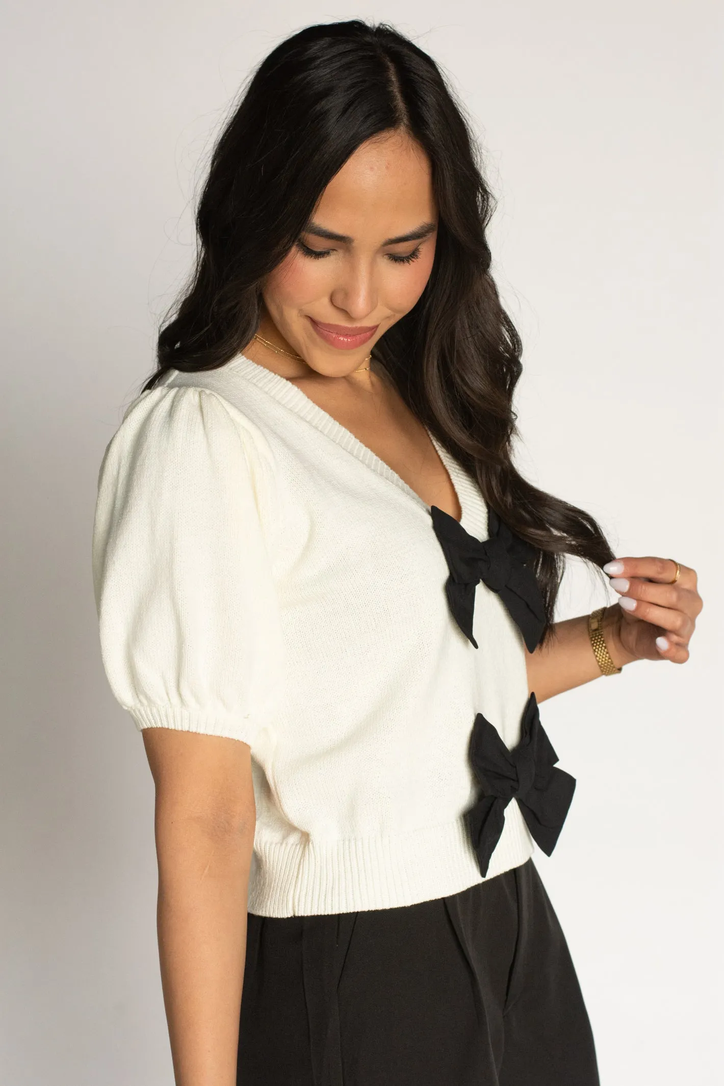 Poised Darling Ivory Bow Top