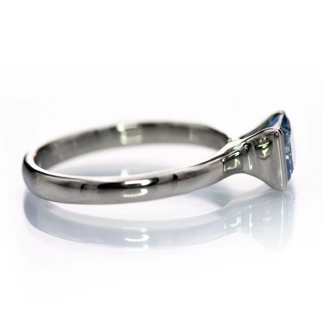 Princess Blue-gray Moissanite  14k White Gold Modified Tension Solitaire Engagement Ring, ready to ship