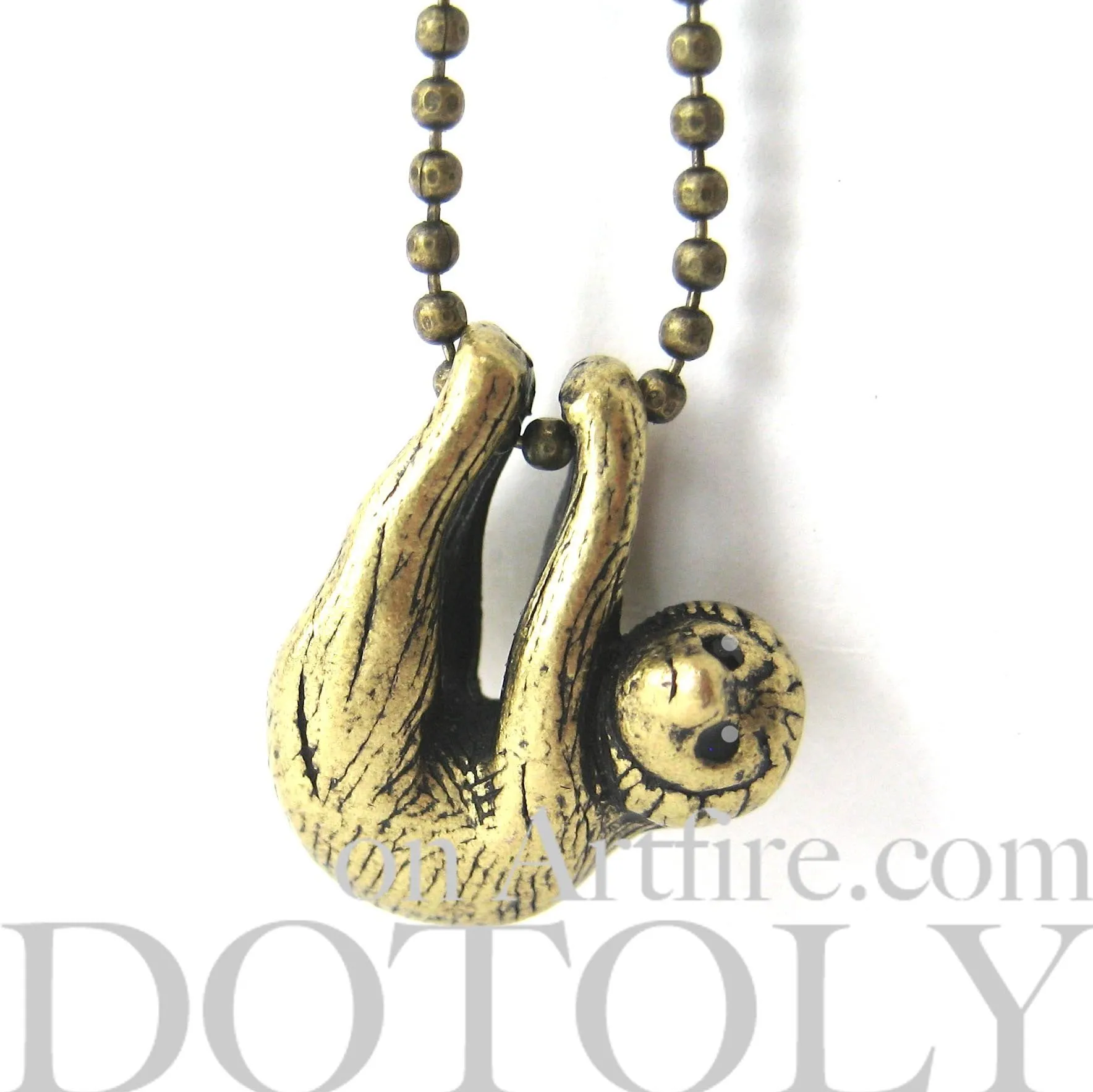 Sloth Baby Animal Pendant Necklace Realistic and Cute in Brass