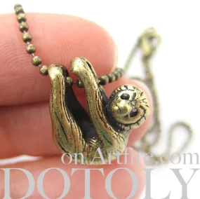 Sloth Baby Animal Pendant Necklace Realistic and Cute in Brass