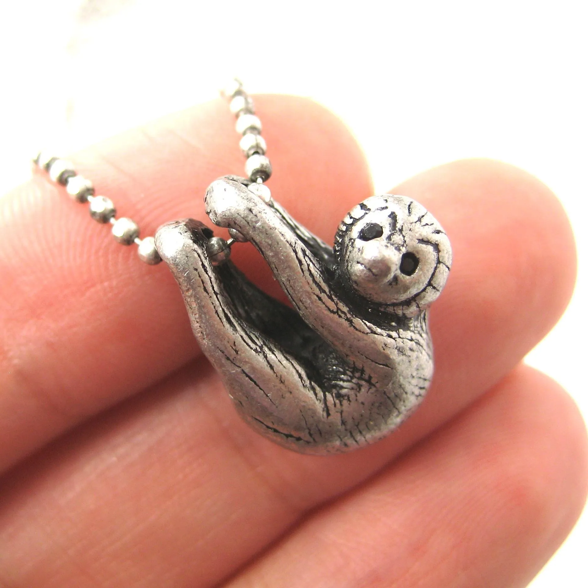 Sloth Baby Animal Pendant Necklace Realistic and Cute in Silver