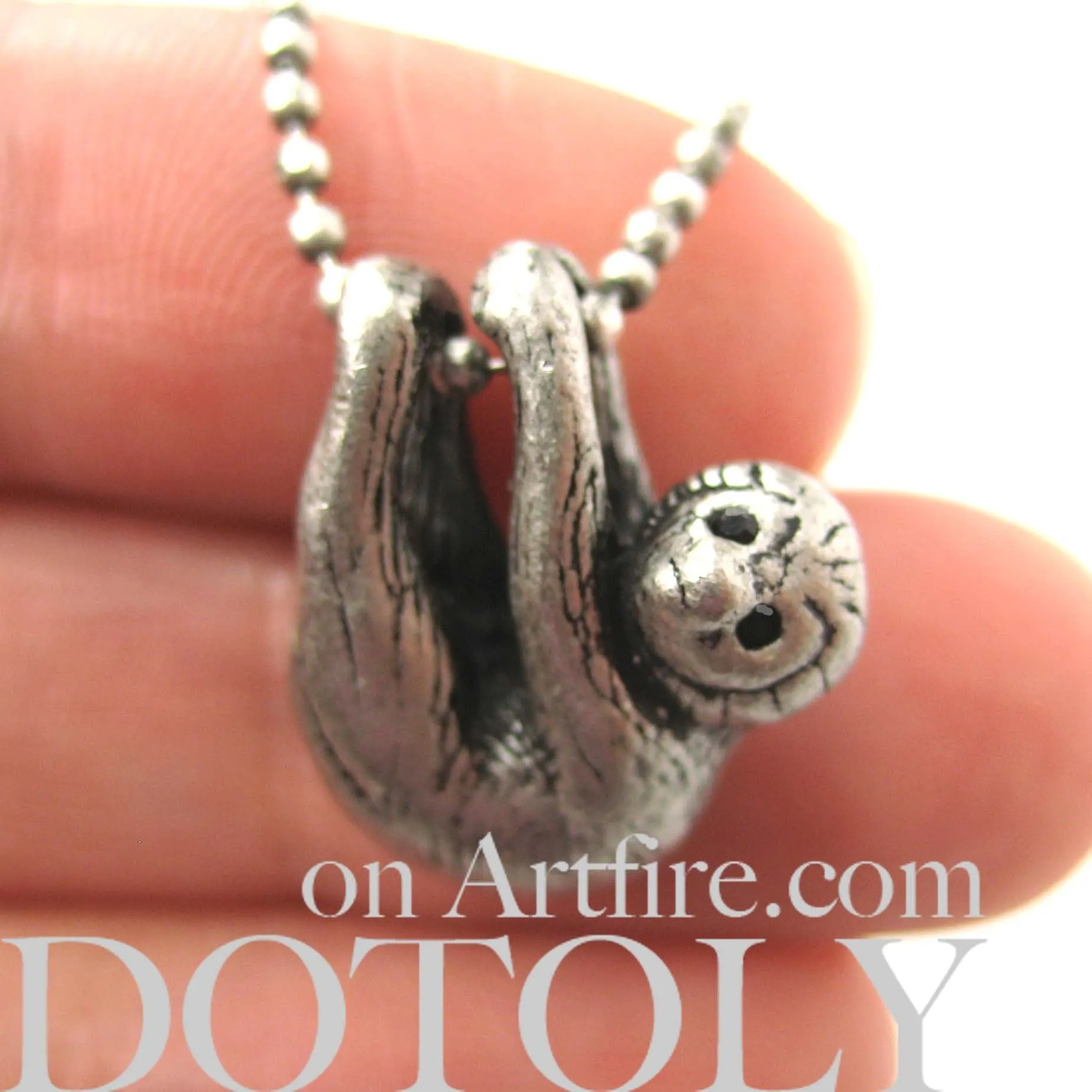 Sloth Baby Animal Pendant Necklace Realistic and Cute in Silver