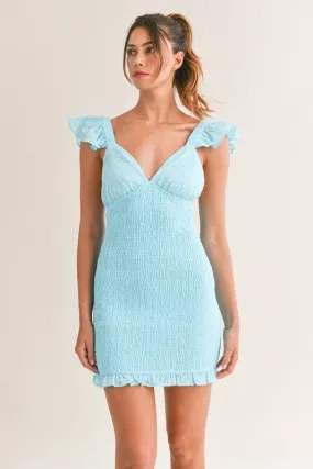 Smocked Frill Shoulder Mini Dress