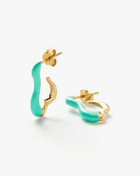 Squiggle Curve Two Tone Enamel Small Hoop Earrings