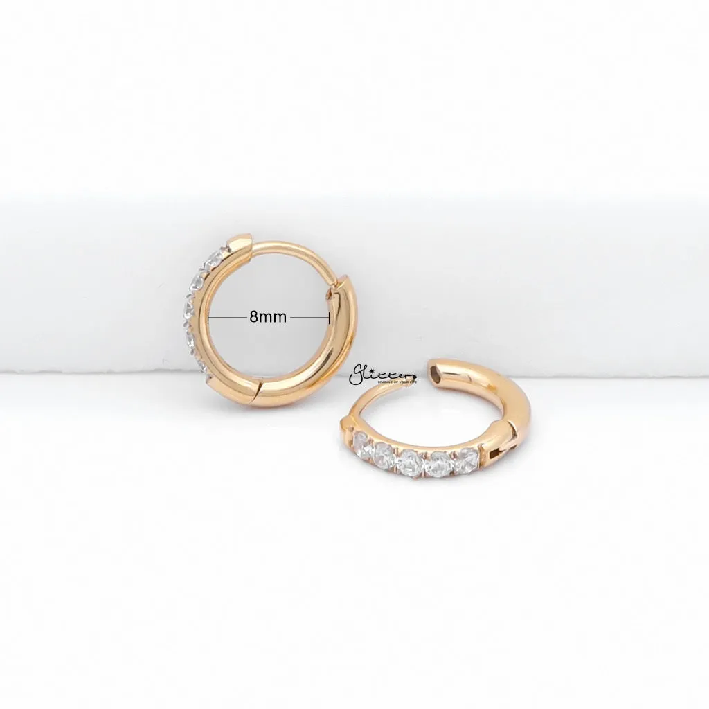 Stainless Steel Round CZ Huggie Hoop Earrings - Gold