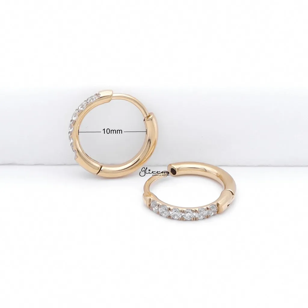 Stainless Steel Round CZ Huggie Hoop Earrings - Gold