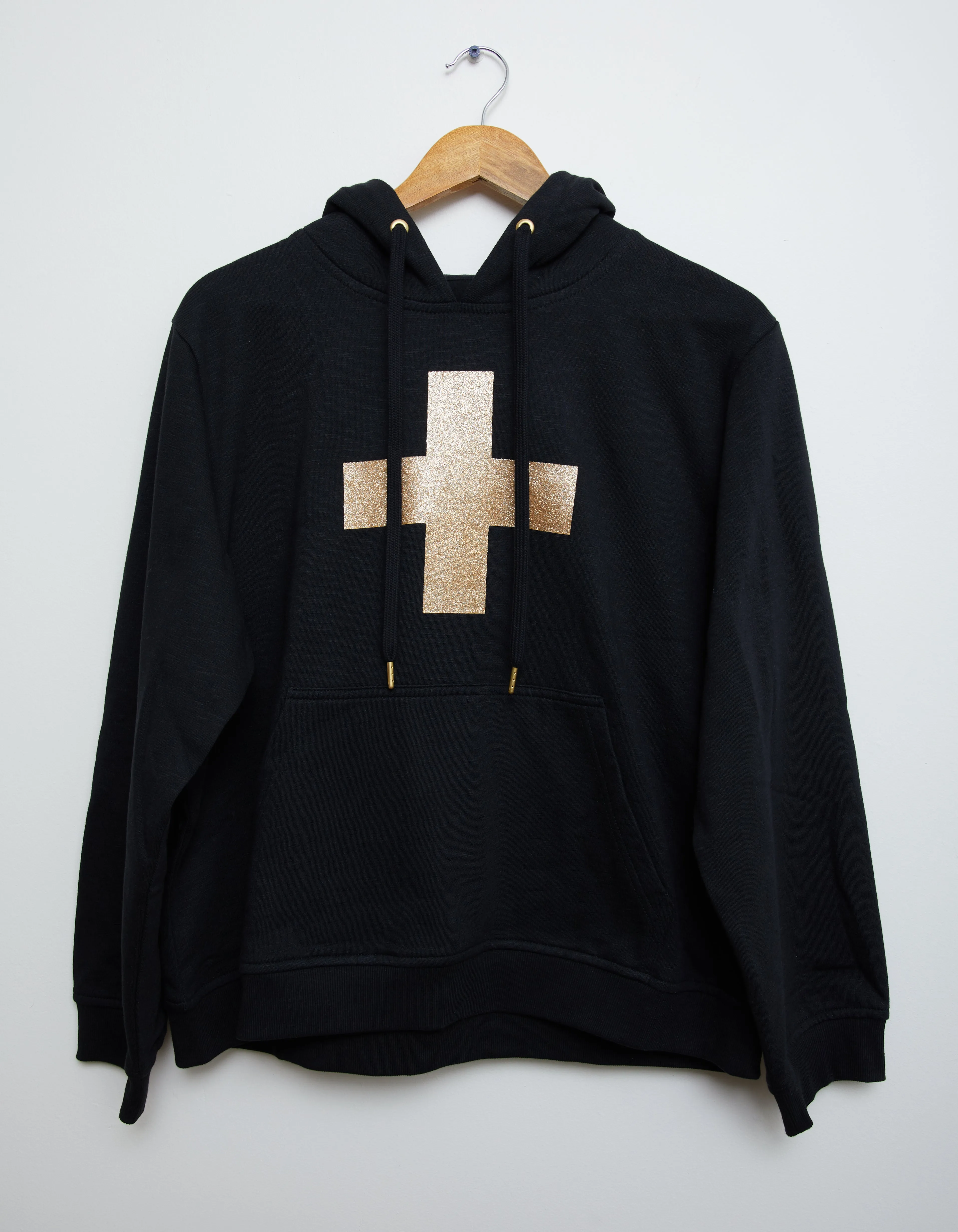 Stella   Gemma Hoodie - Black With Gold Glitter Cross