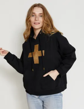 Stella   Gemma Hoodie - Black With Gold Glitter Cross