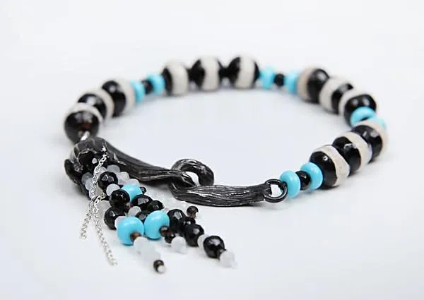 Turquoise, Agate, Onyx, and Silver Bracelet