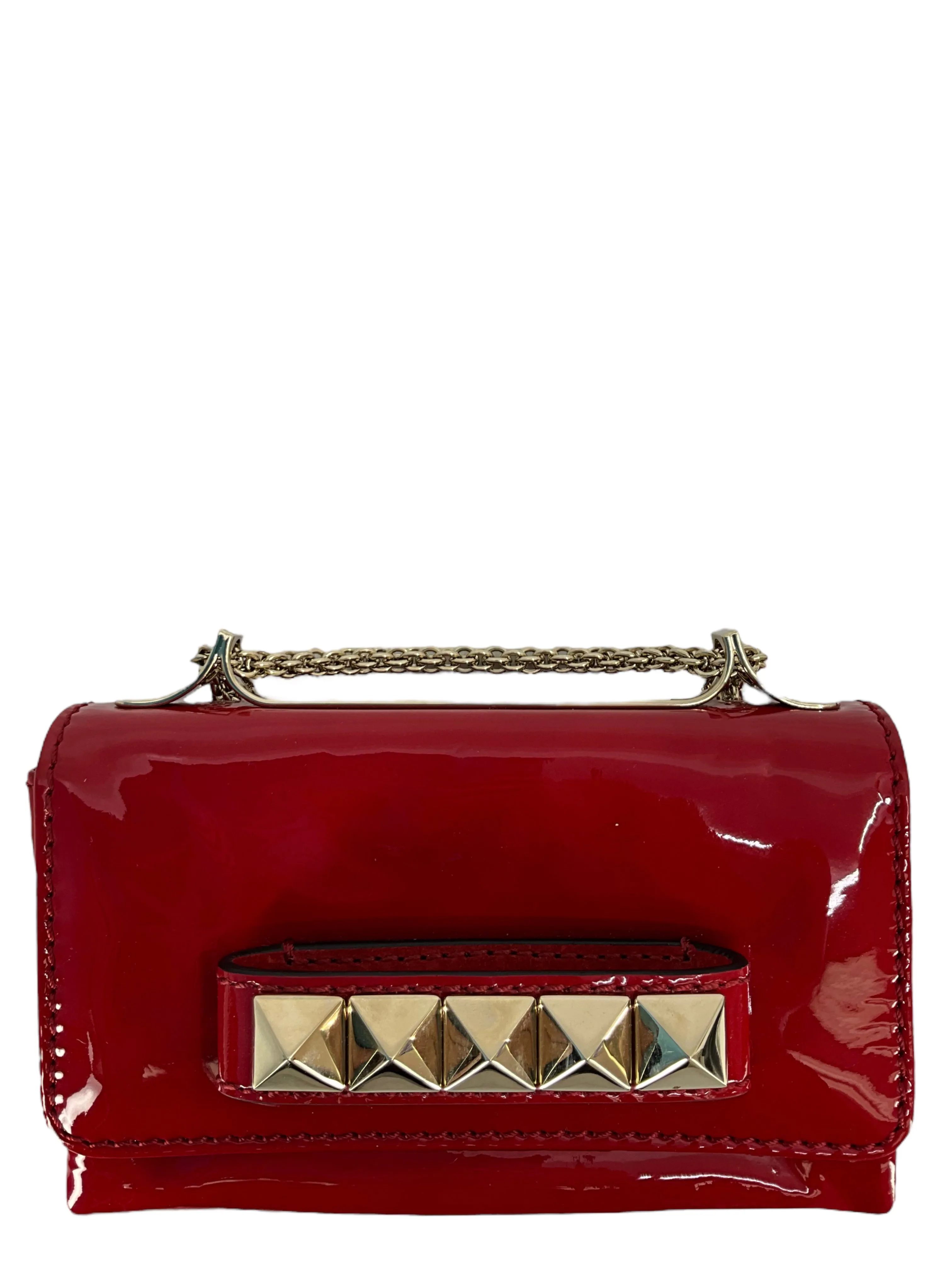 Valentino Red Patent Leather Rockstud Va Va Vroom Chain Clutch