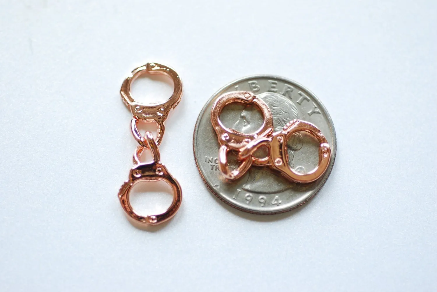 Vermeil Rose Gold Handcuffs, 18k gold plated over Sterling Silver, handcuff charm, handcuffs, Wholesale Vermeil Charms, Vermeil Supplies