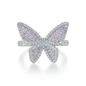 Vivid Pink Clustered Butterfly Engagement Ring