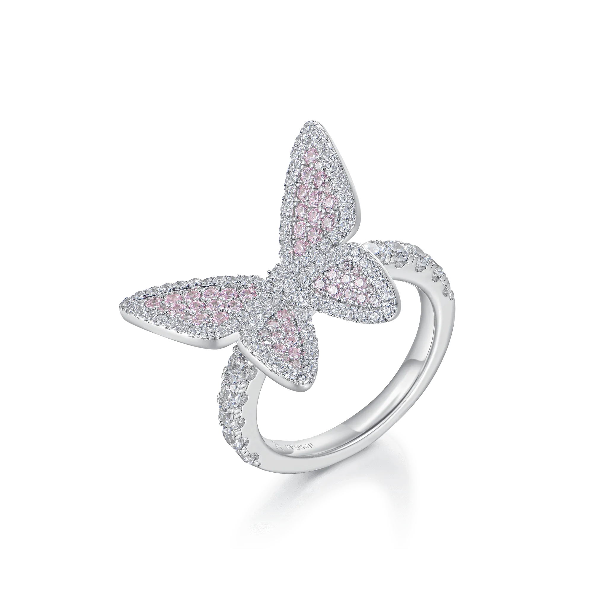 Vivid Pink Clustered Butterfly Engagement Ring