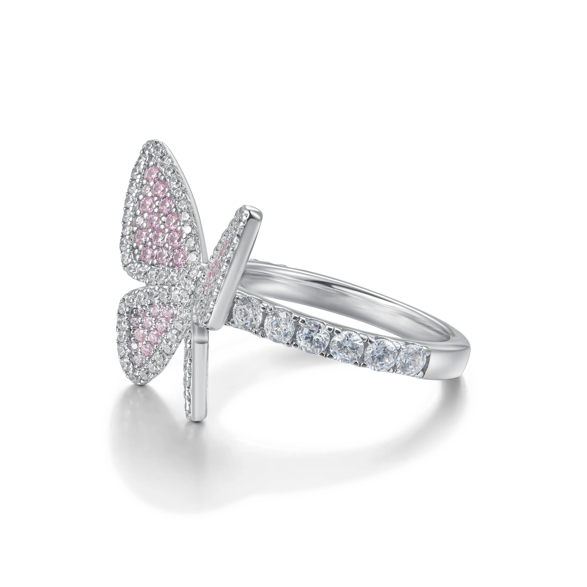 Vivid Pink Clustered Butterfly Engagement Ring