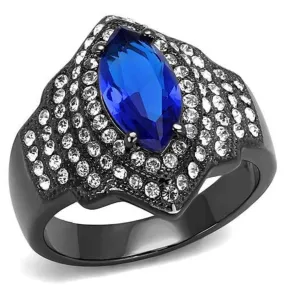 WildKlass Stainless Steel Ring IP Light Black (IP Gun) Women Synthetic Sapphire