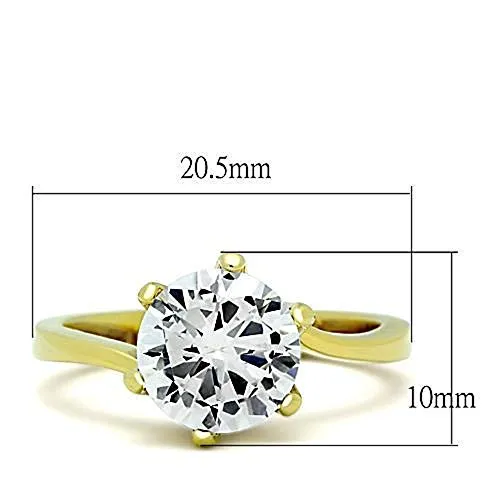 WildKlass Stainless Steel Solitaire Ring IP Gold Women AAA Grade CZ Clear