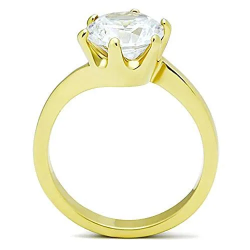 WildKlass Stainless Steel Solitaire Ring IP Gold Women AAA Grade CZ Clear