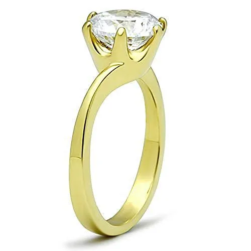 WildKlass Stainless Steel Solitaire Ring IP Gold Women AAA Grade CZ Clear