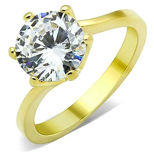 WildKlass Stainless Steel Solitaire Ring IP Gold Women AAA Grade CZ Clear