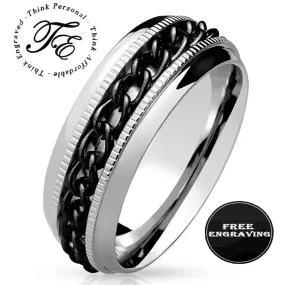 Women's Promise ring - Black Chain Spinner Stainless Steel